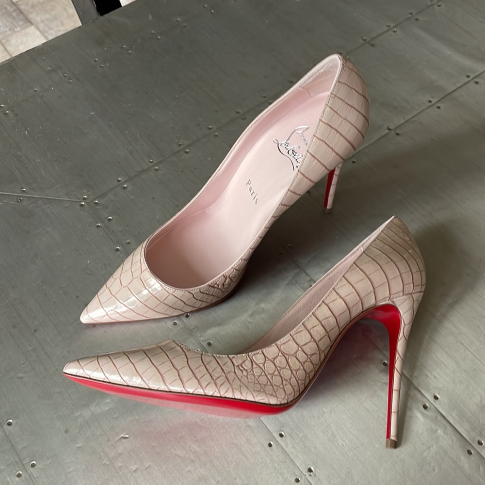 Christian Louboutin kate 100mm croc print leche beige stiletto sz 38 - Picture 4 of 10